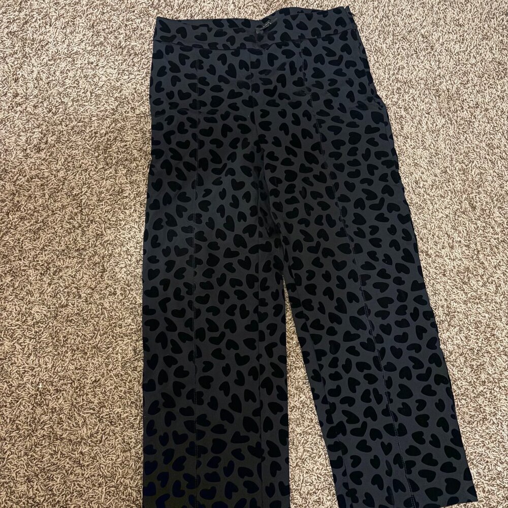 Ann Taylor Heart Polka Dot Pants 6 Black Rayon Nylon Blend Zip Novelty Neutral